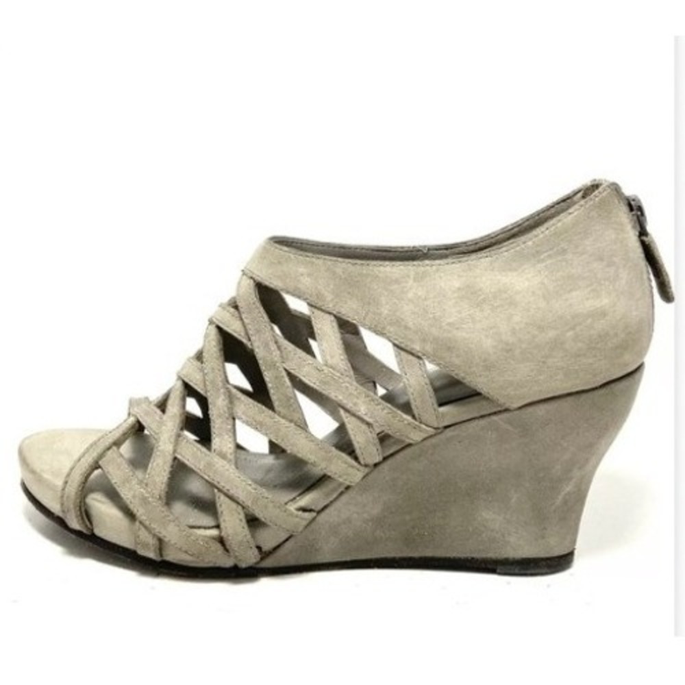 Eileen Fisher Womens Gray Leather Caged Wedge Heel Sandals Back Zip Size 7